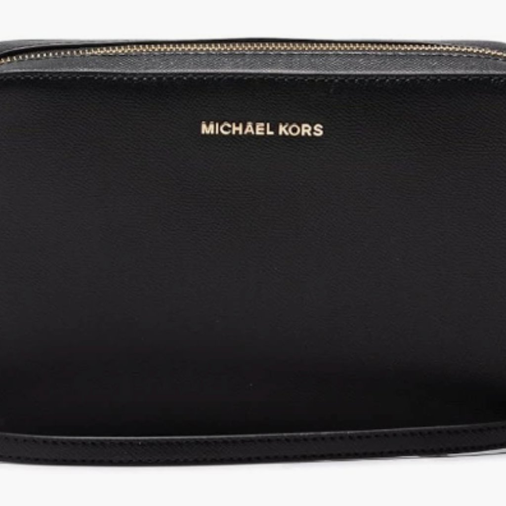 Michael Kors Jet Set Large Fw Crossbody Leather Black Gold Bag - New With Tag